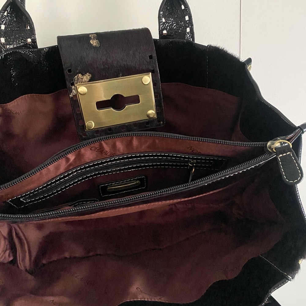 Charlie Lapson Black & Gold Leather & Cowhide Purse - Picture 8 of 14